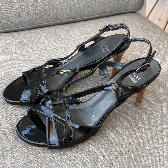 STUART WEITZMAN - Operetta Black Patent Strappy Heeled Sandals - Picture 4 of 13